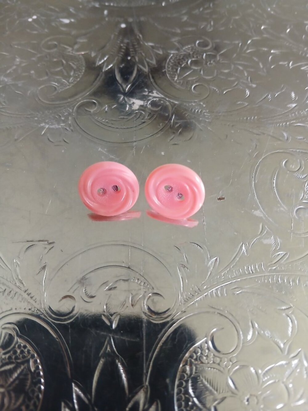 Vintage Pink Button Earrings